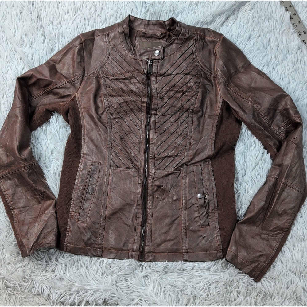 Maurices Jacket Womens S Brown Soft Faux Leather Moto Zip Up Lightweight Stretch